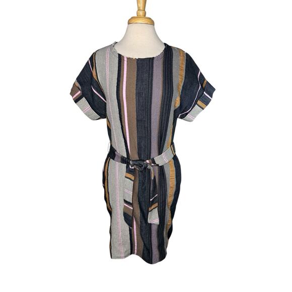 34N 118W Anthropologie Austen Striped Tunic Dress Size Small Striped Belted Raw - Picture 1 of 9